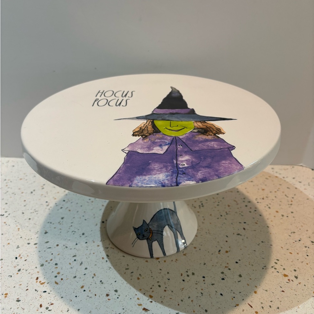 Rae Dunn Halloween Hocus‎ Pocus Witch Cake Plate Stand with Black Cat - Picture 4 of 10